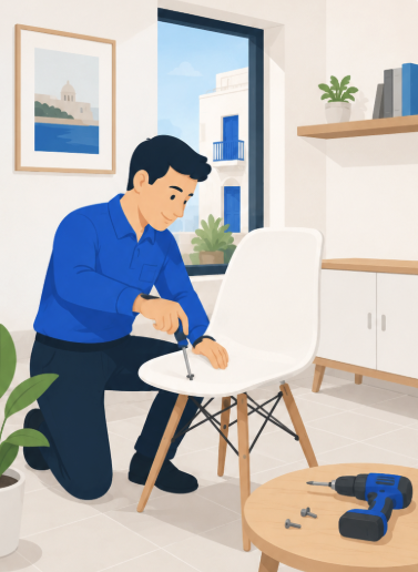 Furniture assembly with tools